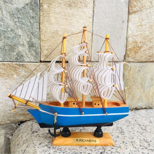 16cm地中海风格一帆风顺帆船模型工艺品实木渔船小木船装饰品摆件